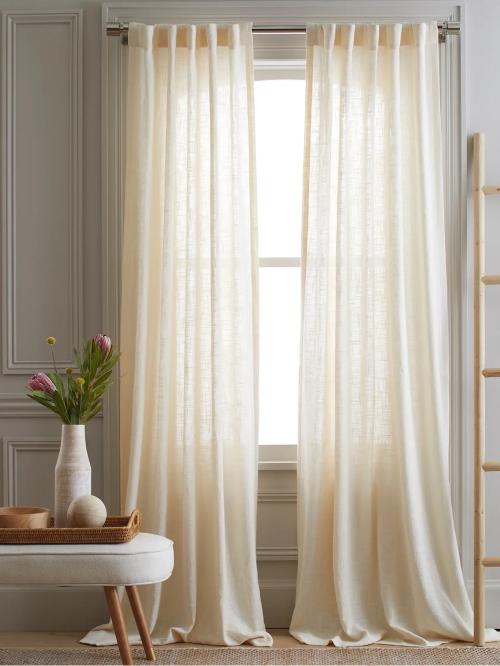 NWT QUINCE Set Of 4 48x96 Cotton Sheer Curtains Ivory 7984